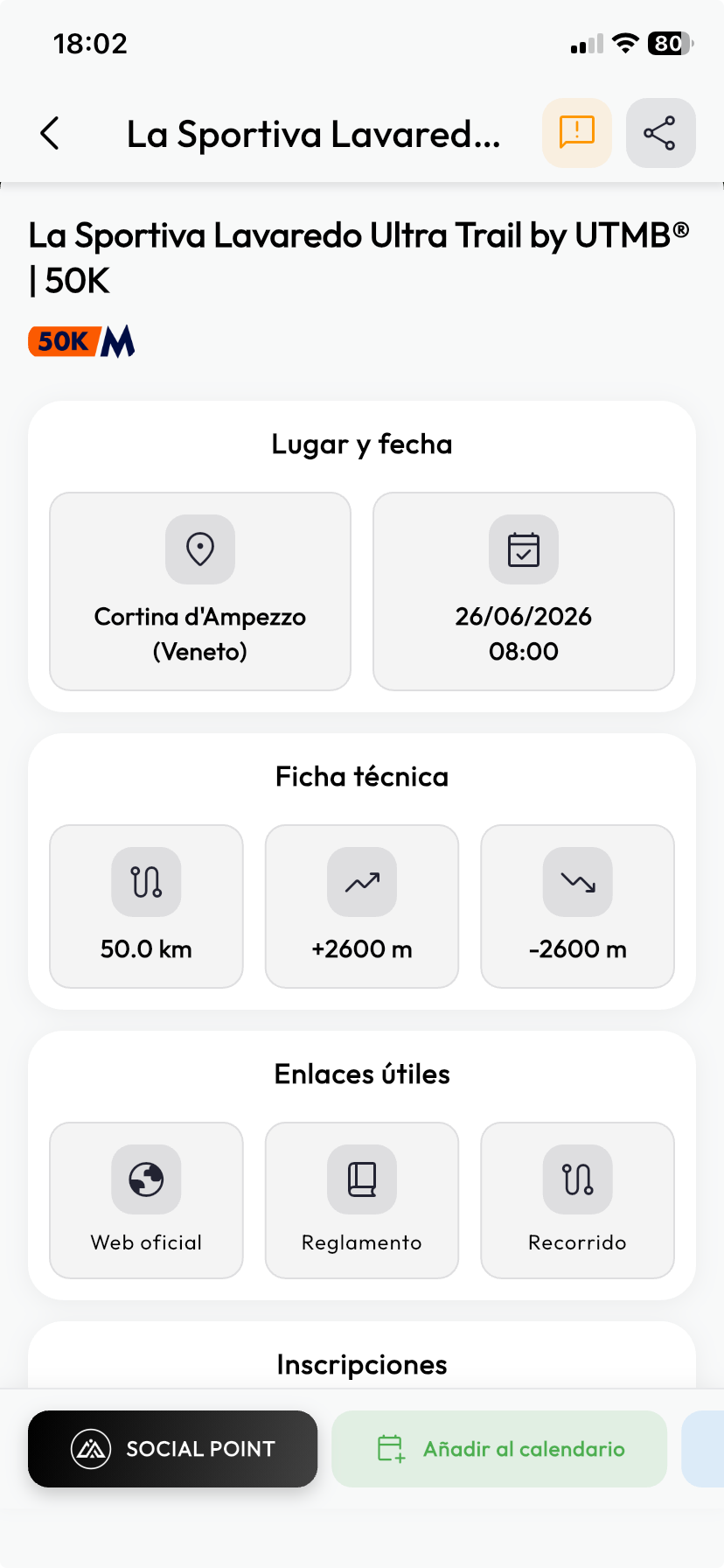 Social Trail — Detalle de carrera
