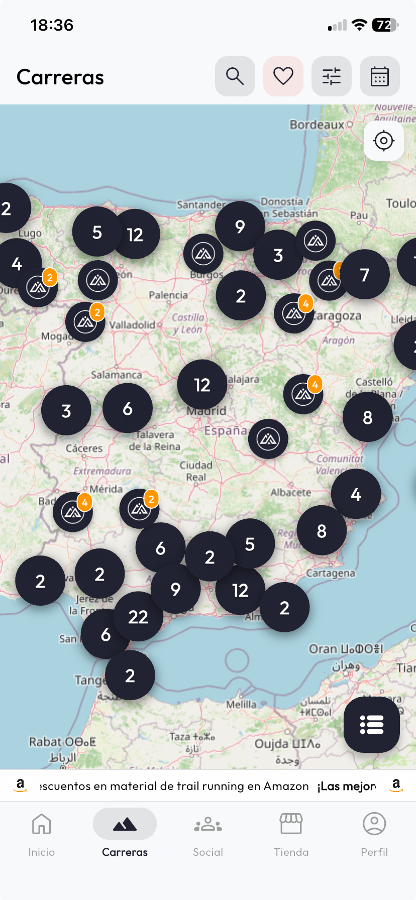 Social Trail — Pantalla de mapa