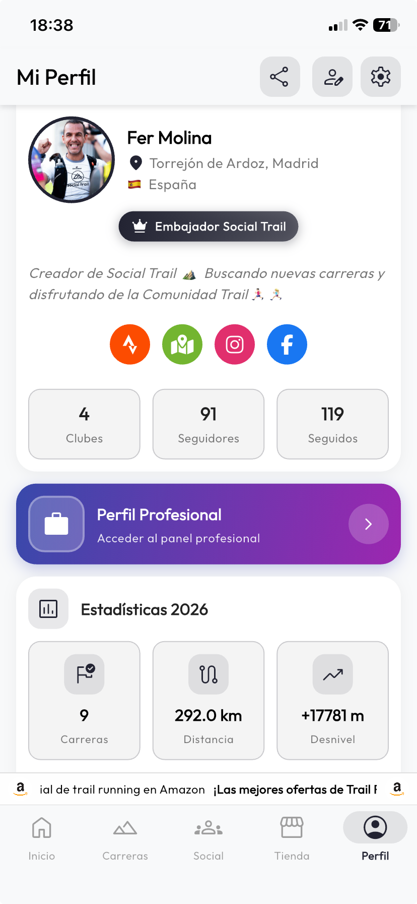Social Trail — Perfil de corredor