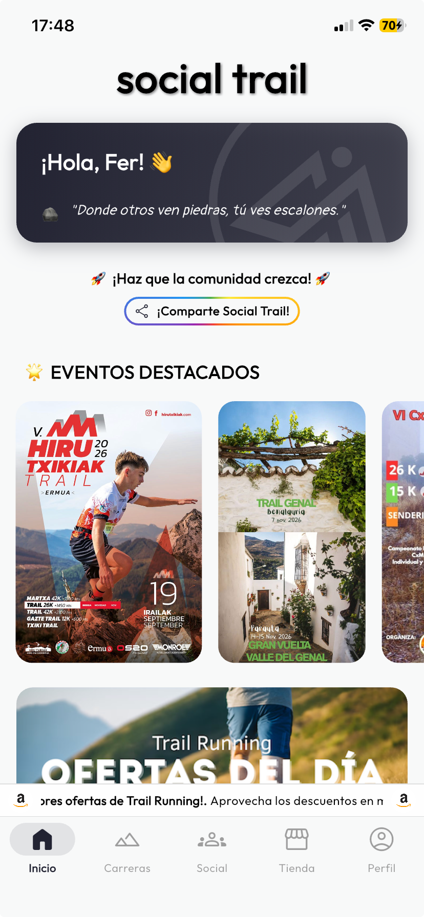 Social Trail App — pantalla principal